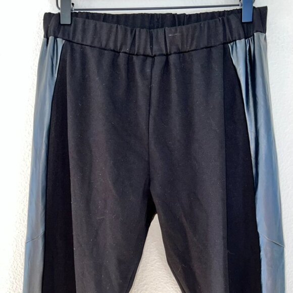 UMGEE Black Faux Leather Side Stripe Pull On Elastic Waist High Rise Leggings - Picture 2 of 6